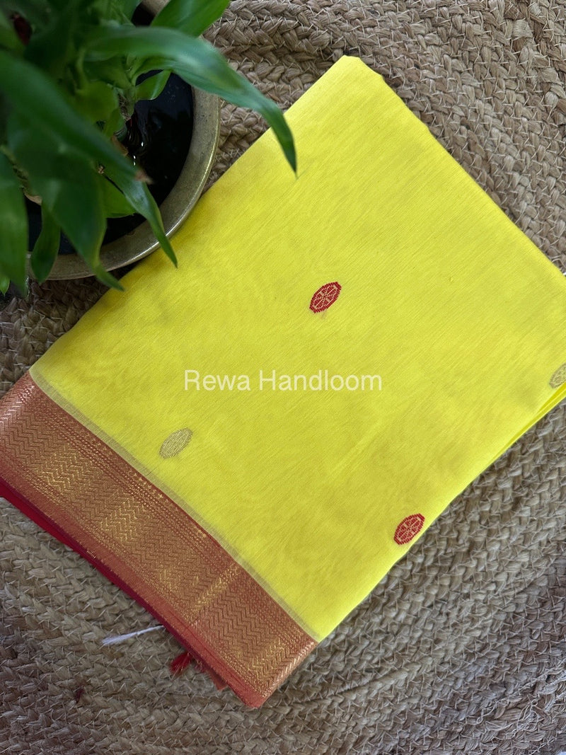 Maheshwari Yellow Zari Butti Saree SBT0069