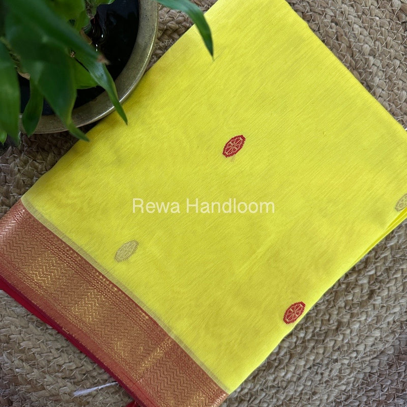 Maheshwari Yellow Zari Butti Saree SBT0069