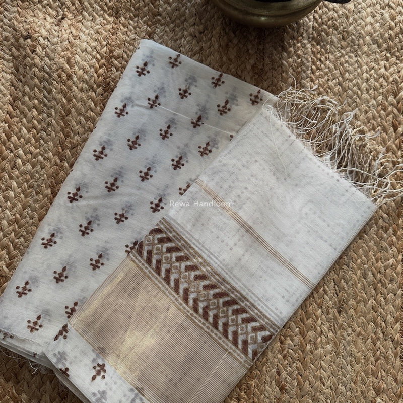 Maheshwari White Handblock Print Top-Dupatta HBS0199