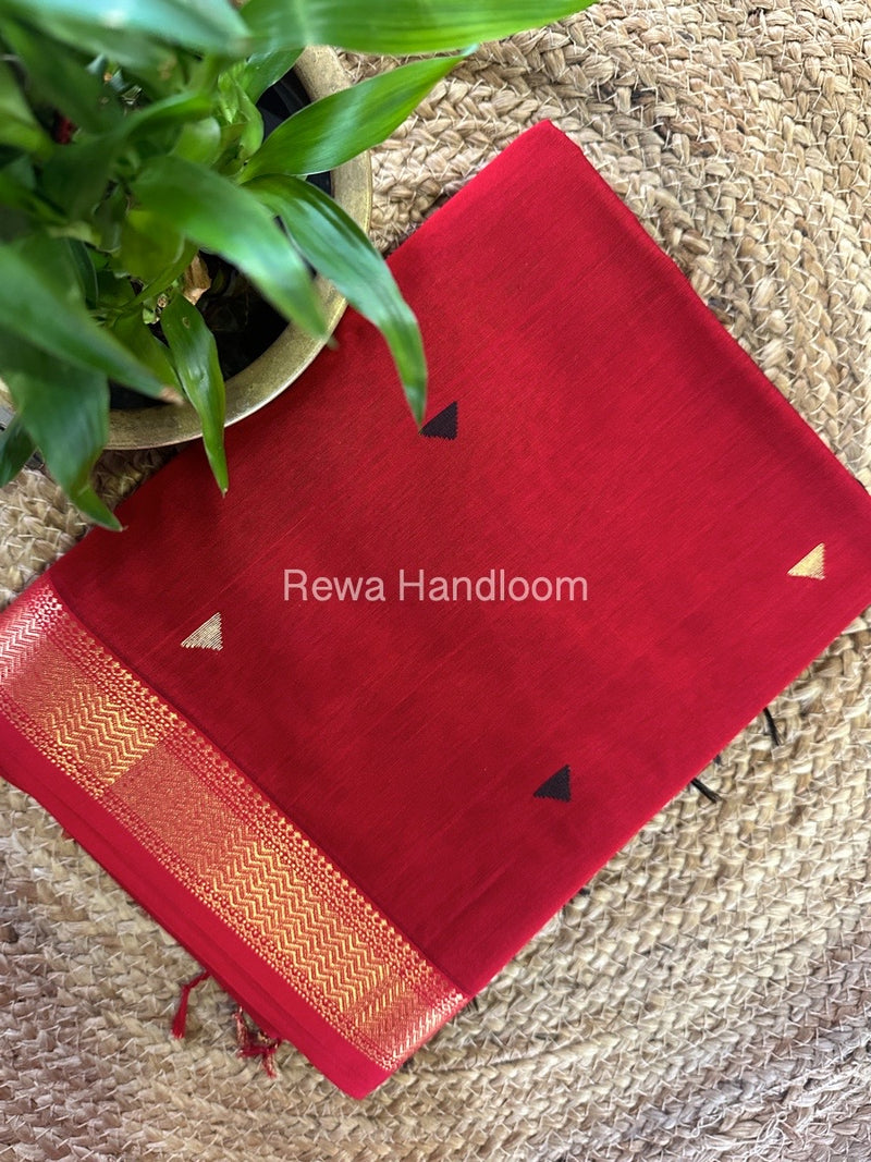 Maheshwari Red Zari Butti Saree SBT0070