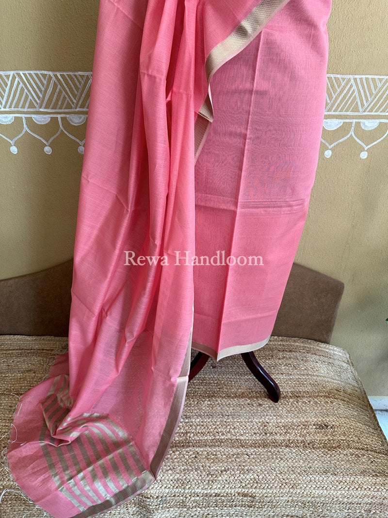 Maheshwari Peach Resham Thread Dress Material RT08