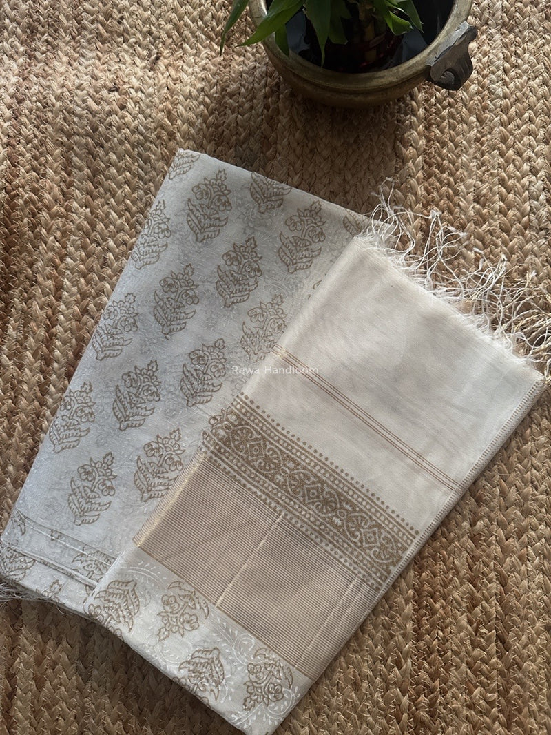Maheshwari White Handblock Print Top-Dupatta HBS0198