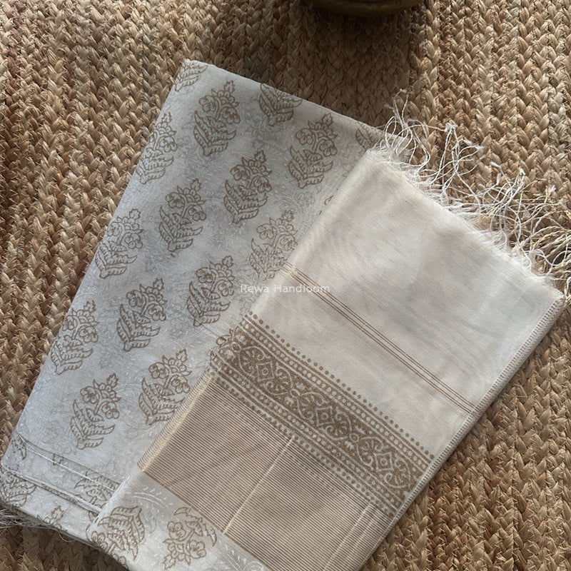 Maheshwari White Handblock Print Top-Dupatta HBS0198