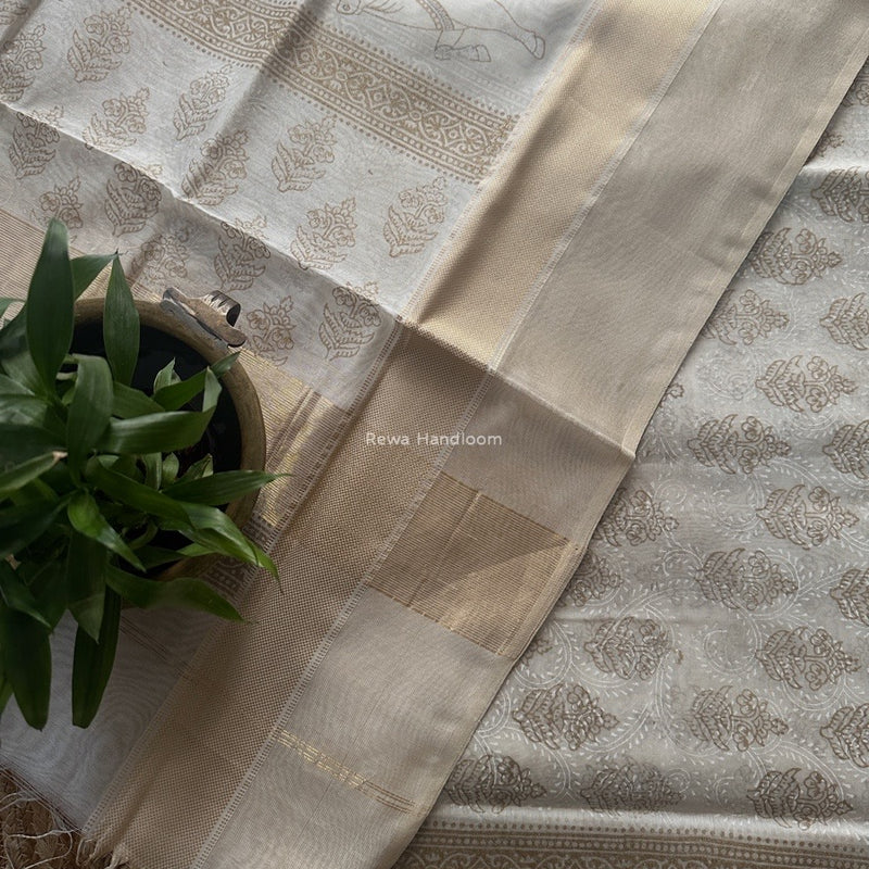 Maheshwari White Handblock Print Top-Dupatta HBS0198