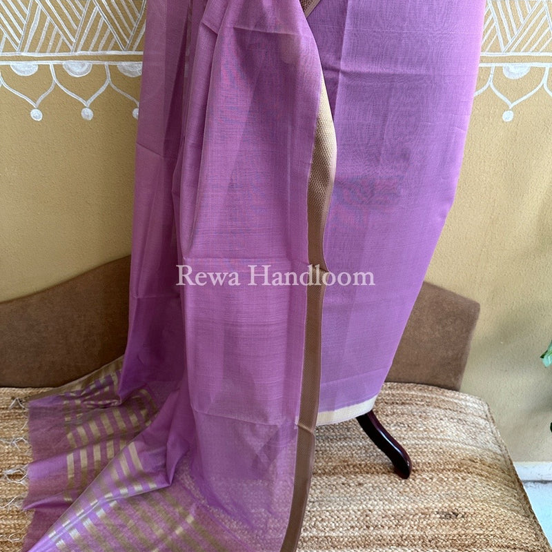 Maheshwari Light Lavender Resham Thread Dress Material RT03