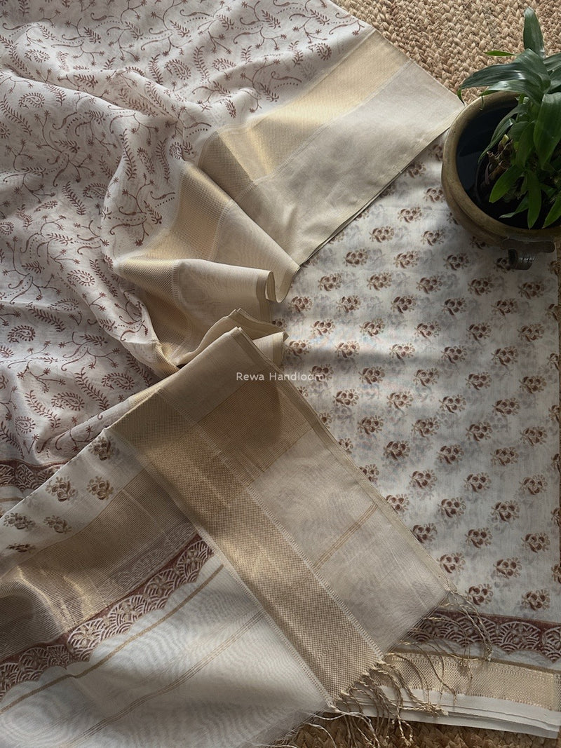 Maheshwari Handblock Print Top-Dupatta 