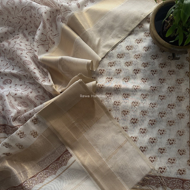 Maheshwari Handblock Print Top-Dupatta 