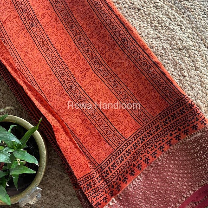 Maheshwari Orange Bagh Print Saree BPSS027