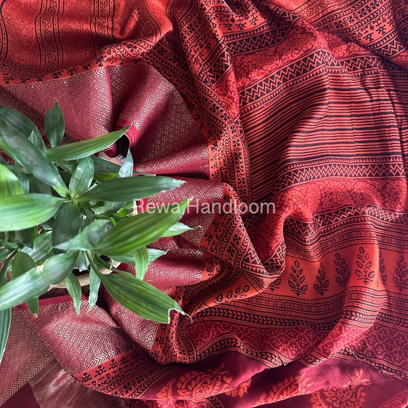Maheshwari Orange Bagh Print Saree BPSS027
