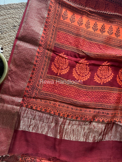 Maheshwari Orange Bagh Print Saree BPSS027