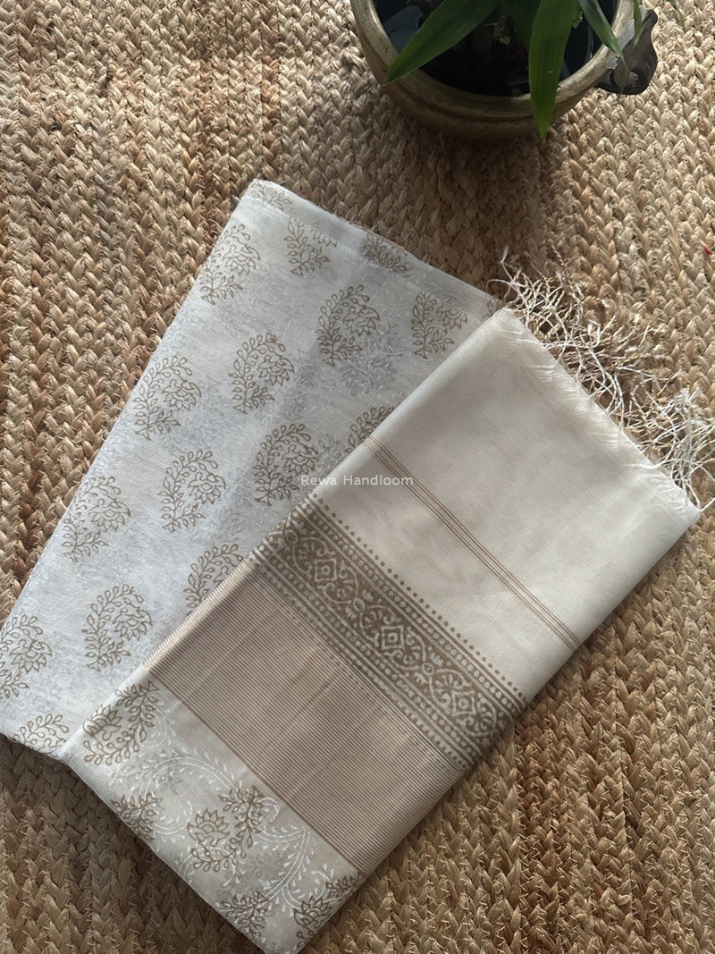 Maheshwari White Handblock Print Top-Dupatta HBS0194