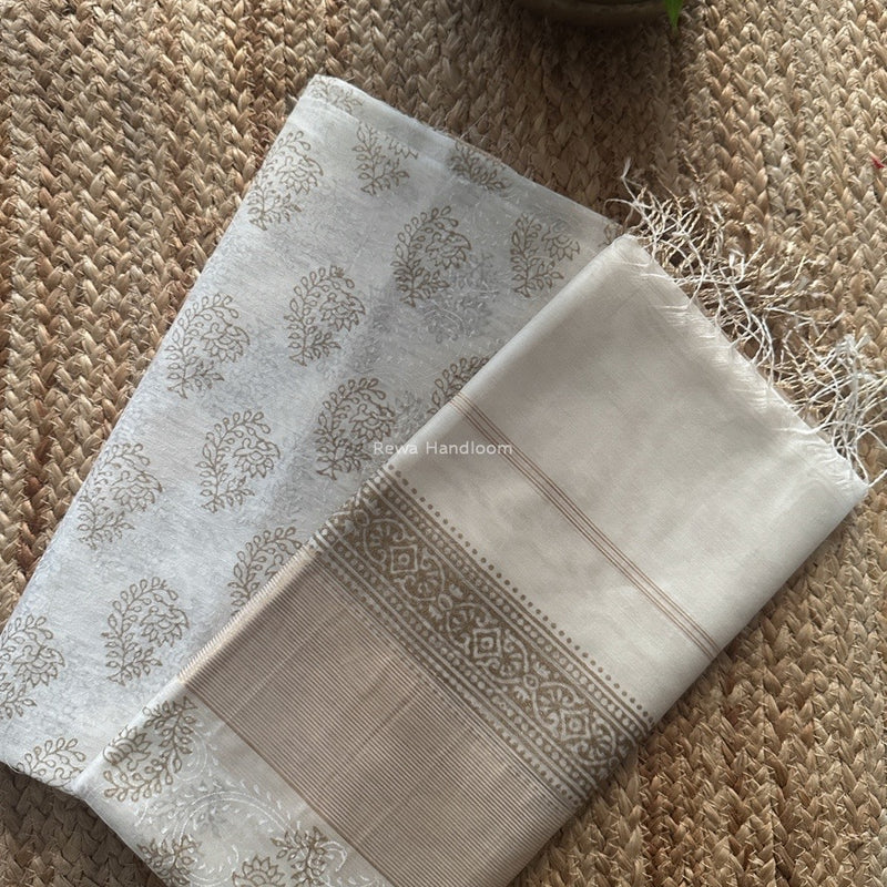 Maheshwari White Handblock Print Top-Dupatta HBS0194