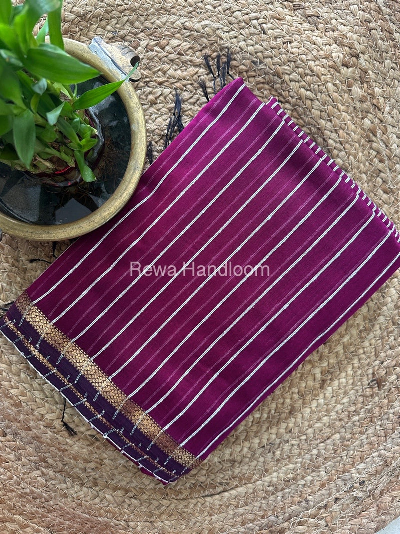 Maheshwari Dark Magenta Gichha Thread Lining Saree GTLS011