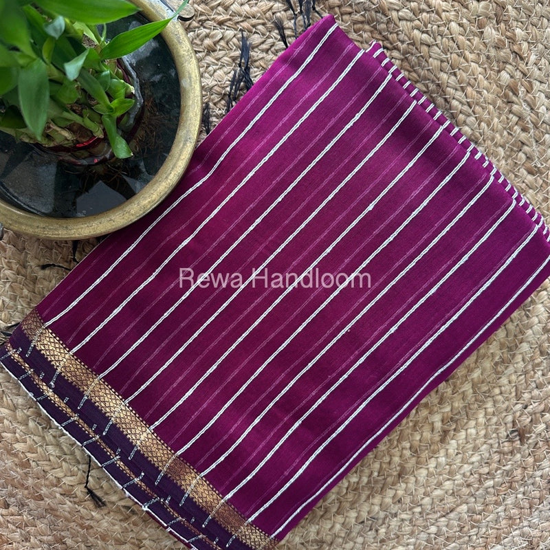 Maheshwari Dark Magenta Gichha Thread Lining Saree GTLS011