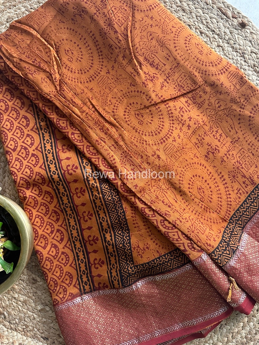 Maheshwari Mustard Bagh Print Saree BPSS070