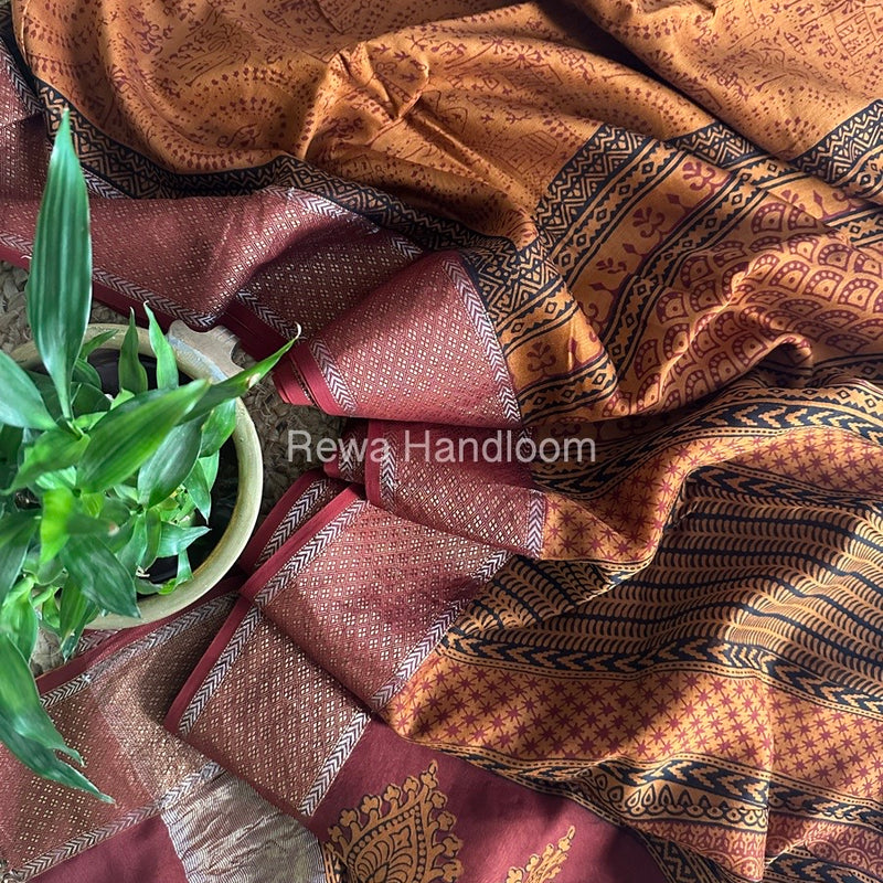 Maheshwari Mustard Bagh Print Saree BPSS070