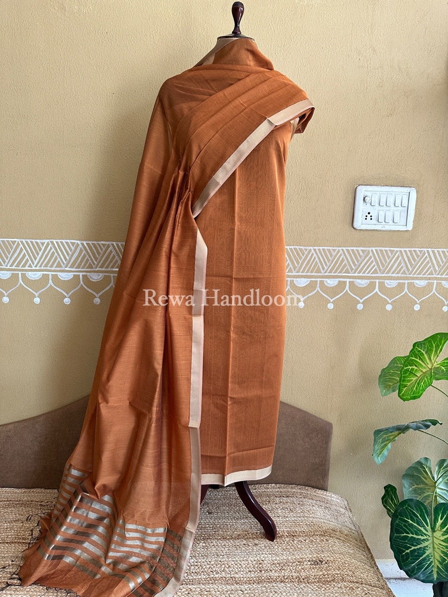 Raisham Thread Maheshwari Light Brown Resham Thread Dress Material RT02 – Rewa Handloom