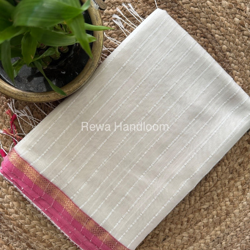 Maheshwari White Gichha Thread Lining Saree GTLS010