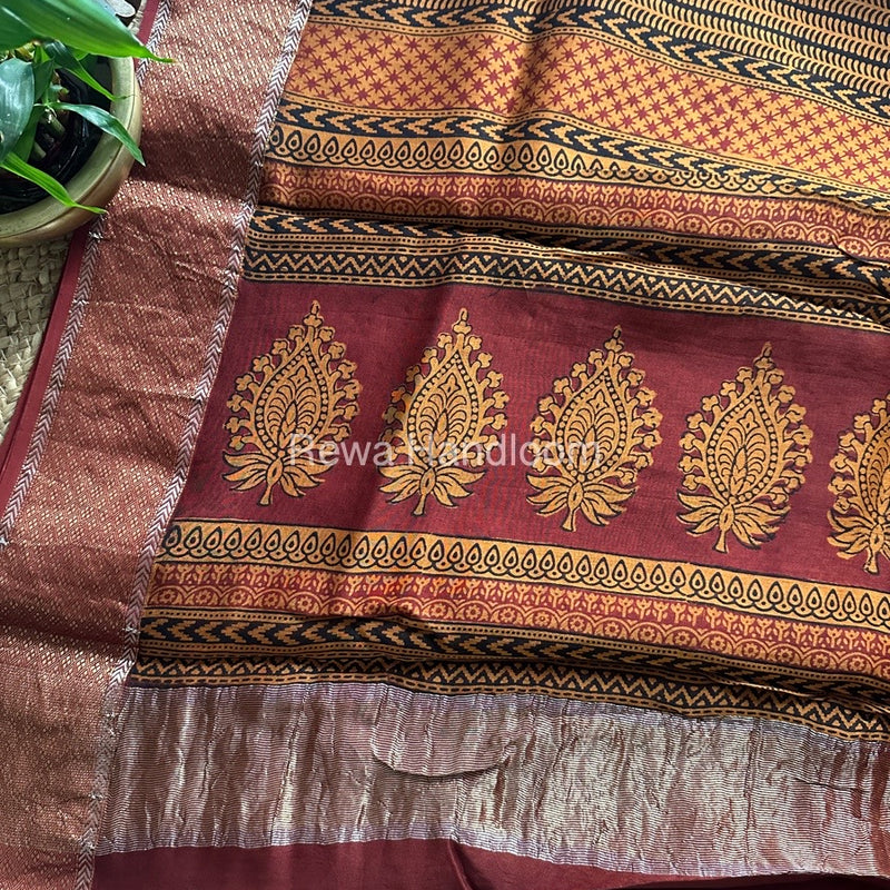 Maheshwari Mustard Bagh Print Saree BPSS070