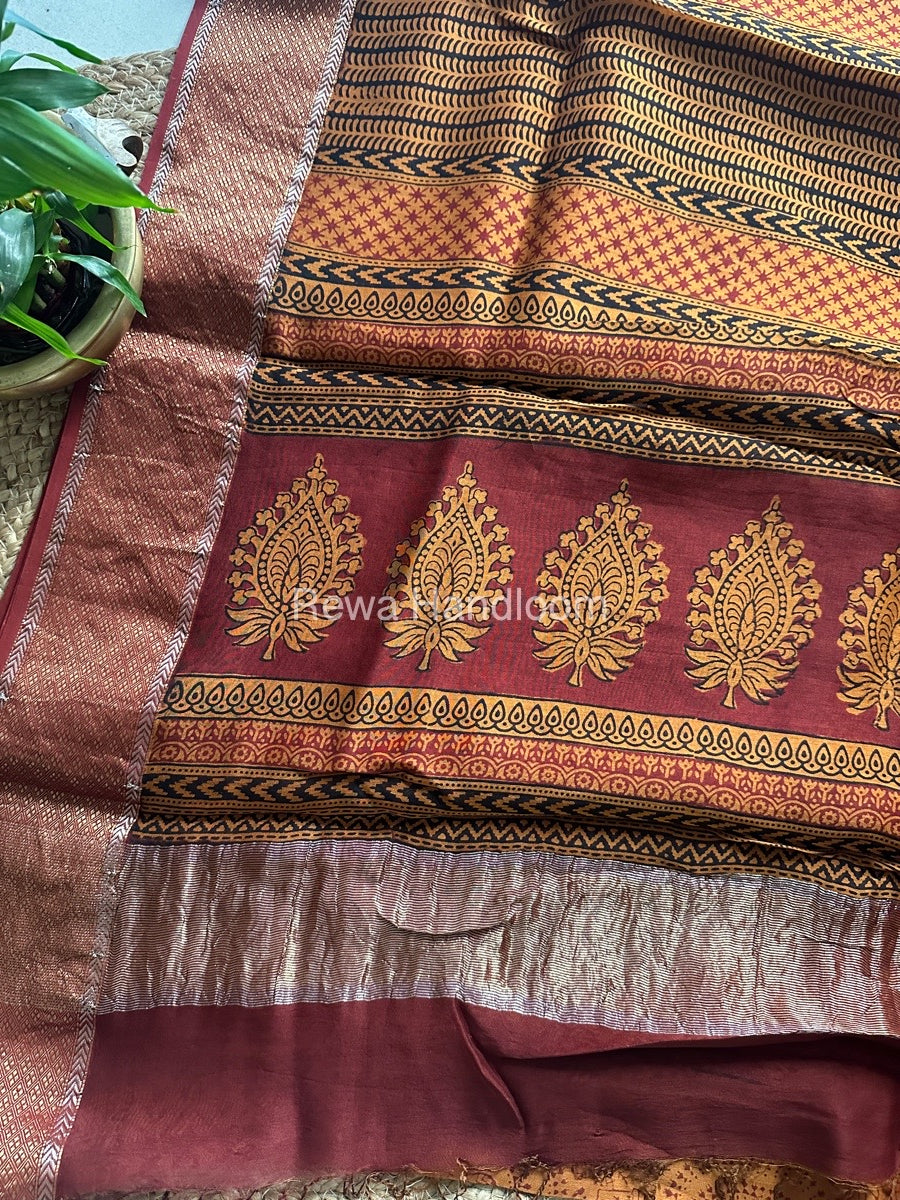 Maheshwari Mustard Bagh Print Saree BPSS070