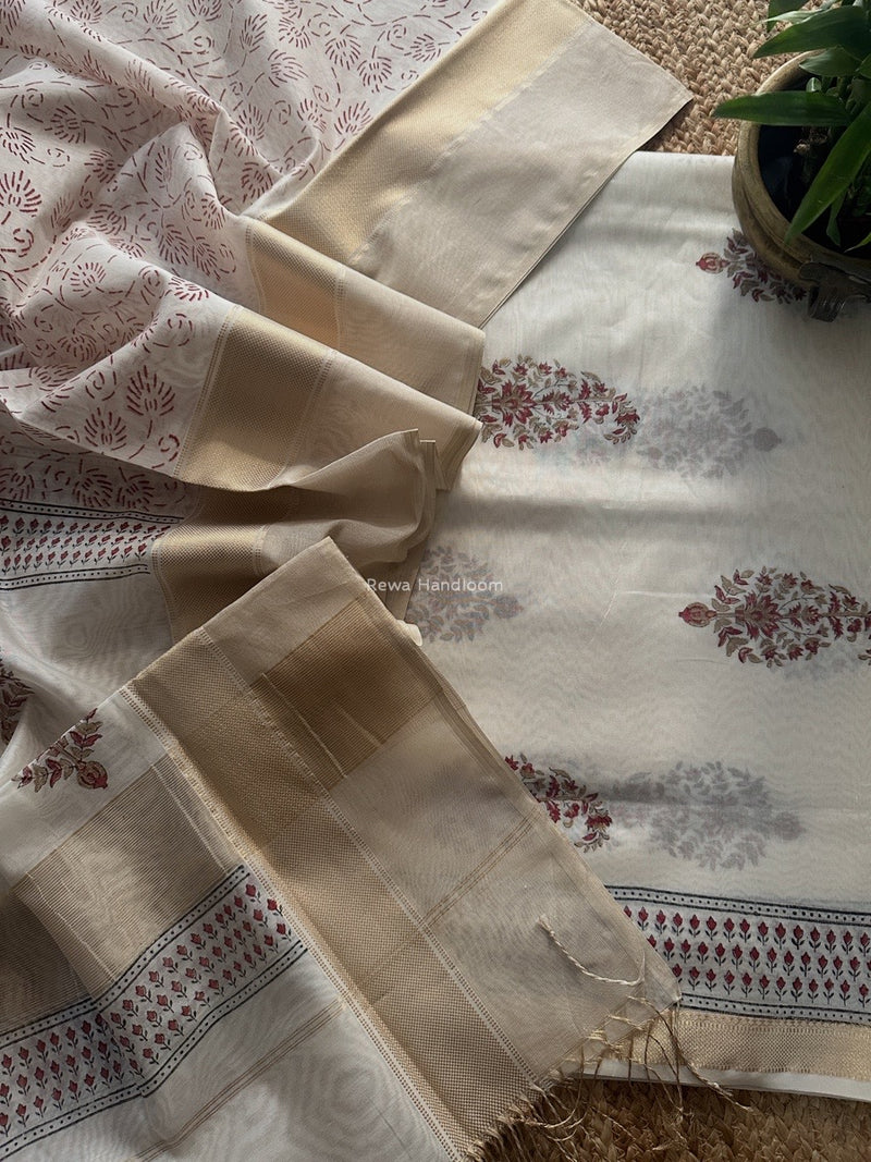 Maheshwari Handblock Print Top-Dupatta 