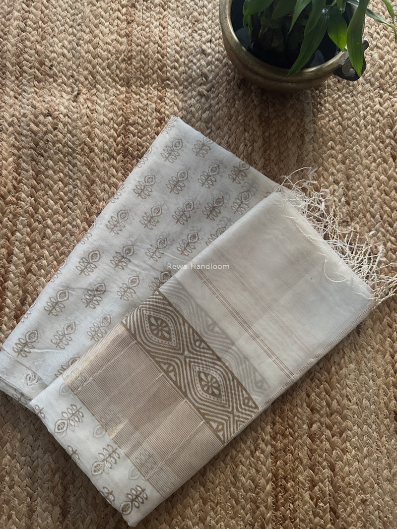 Maheshwari White Handblock Print Top-Dupatta HBS0192
