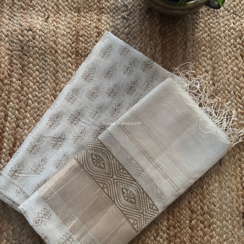 Maheshwari White Handblock Print Top-Dupatta HBS0192