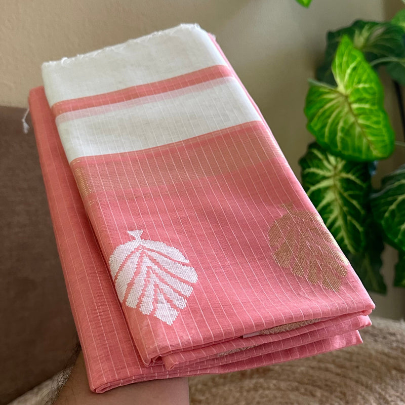 Maheshwari Peach Pink - White Katan Top Dupatta Sets
