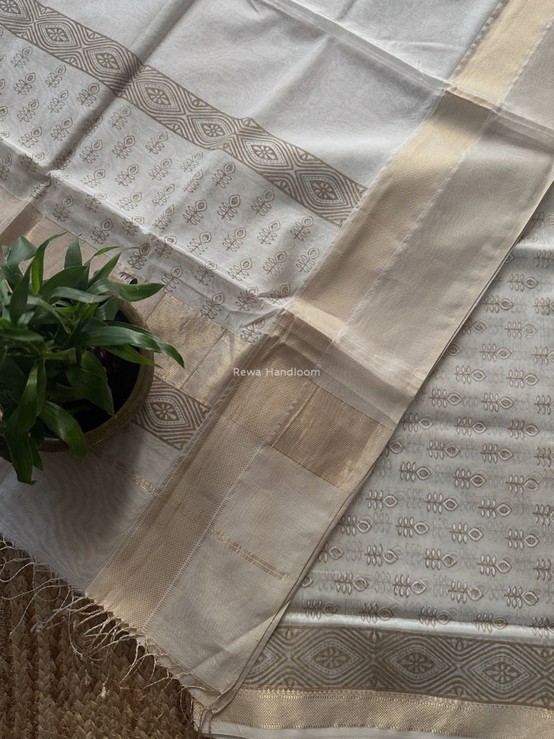 Maheshwari White Handblock Print Top-Dupatta HBS0192