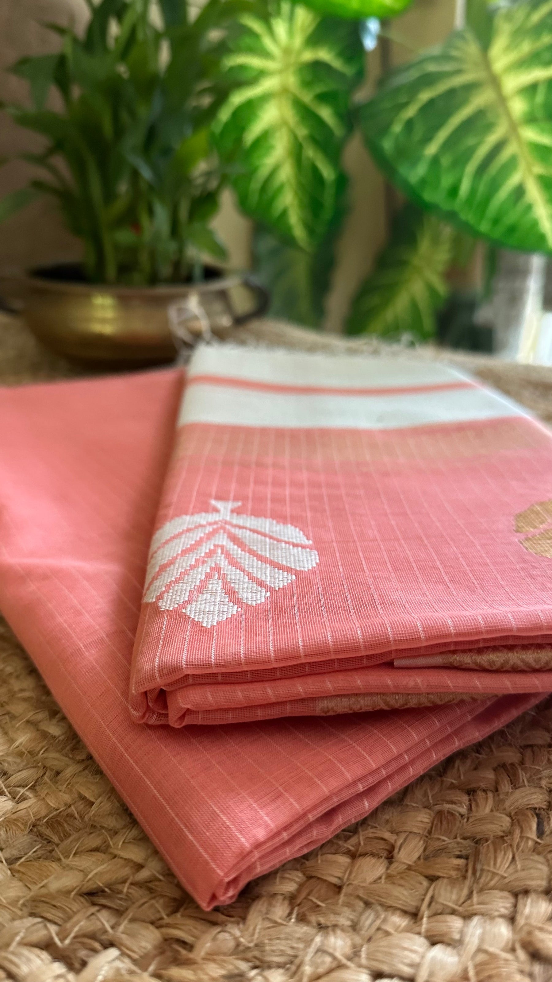 Maheshwari Peach Pink - White Katan Top Dupatta Sets