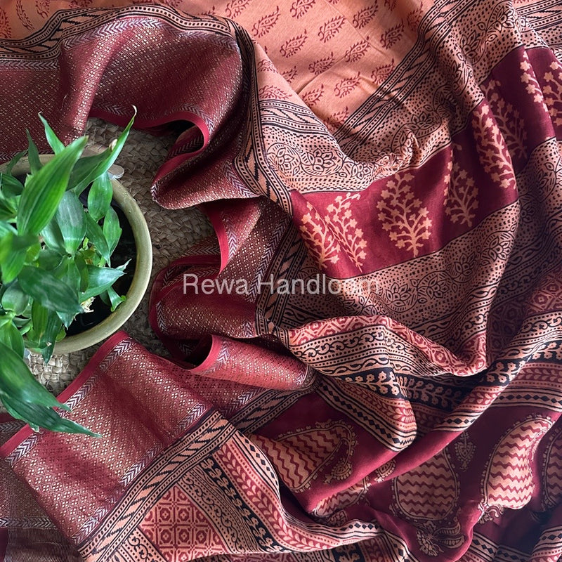 Maheshwari Peach Bagh Print Saree BPSS020