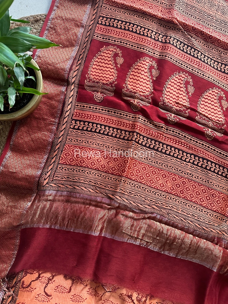 Maheshwari Peach Bagh Print Saree BPSS020