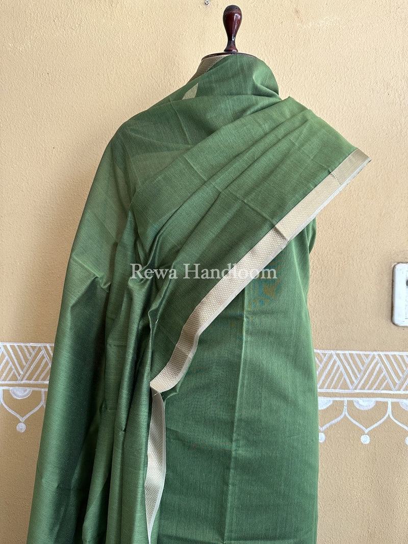 Maheshwari Mehendi Green Resham Thread Dress Material RT05