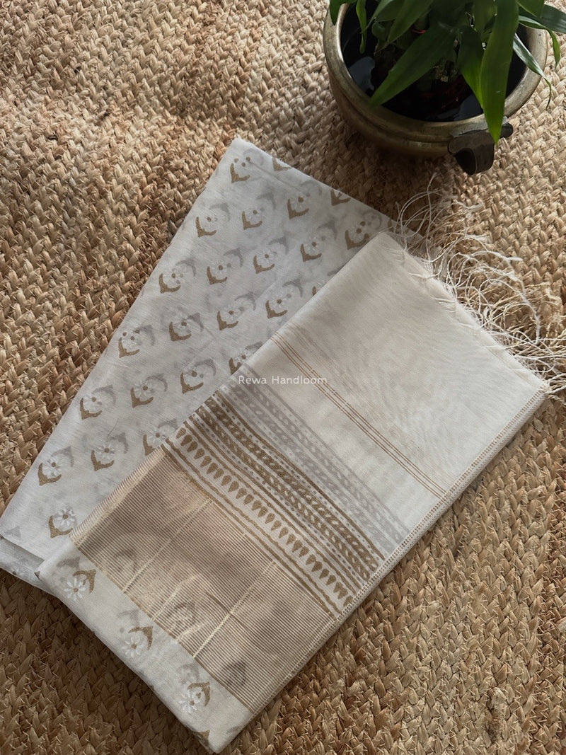 Maheshwari White Handblock Print Top-Dupatta HBS0190
