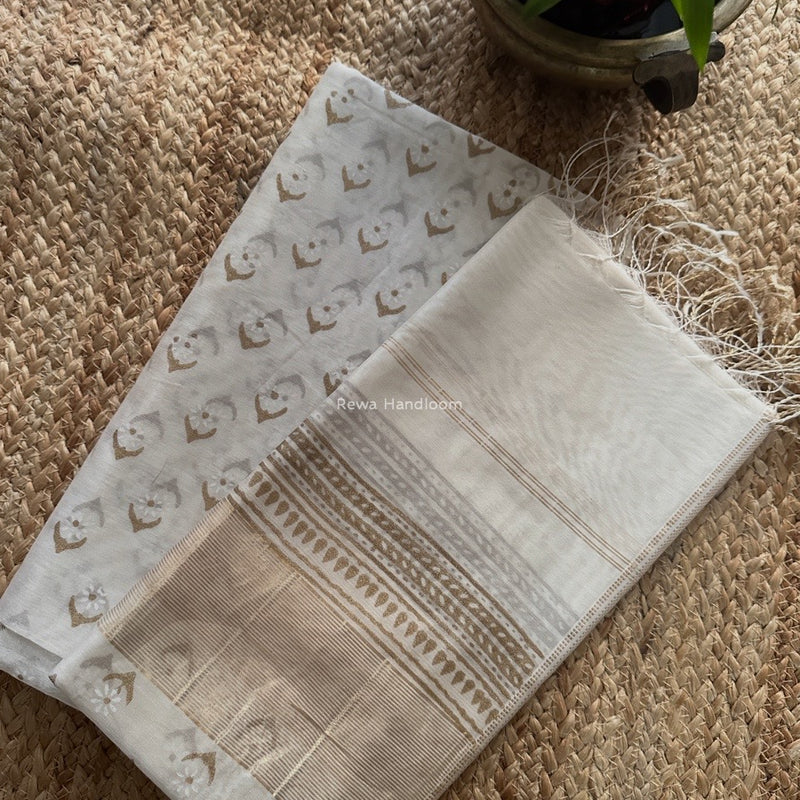Maheshwari White Handblock Print Top-Dupatta HBS0190