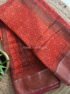 Maheshwari Orange Bagh Print Saree BPSS024