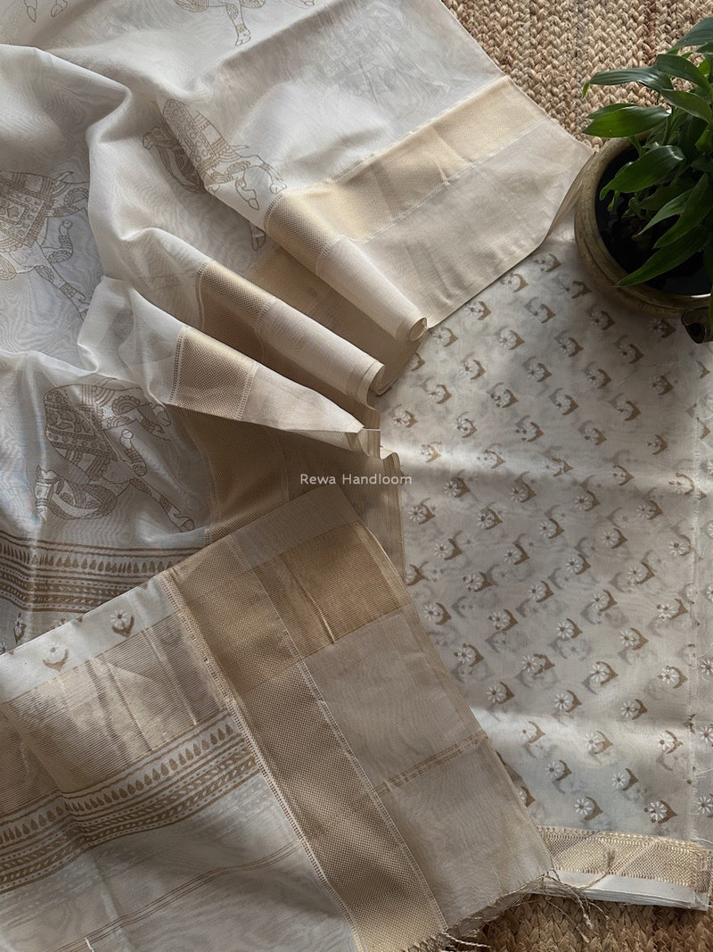 Maheshwari Handblock Print Top-Dupatta 