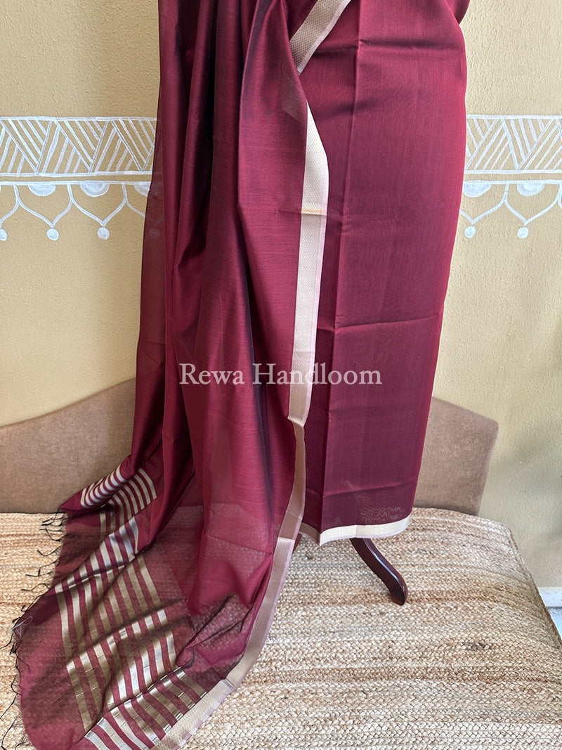 Maheshwari Maroon Resham Thread Dress Material RT06
