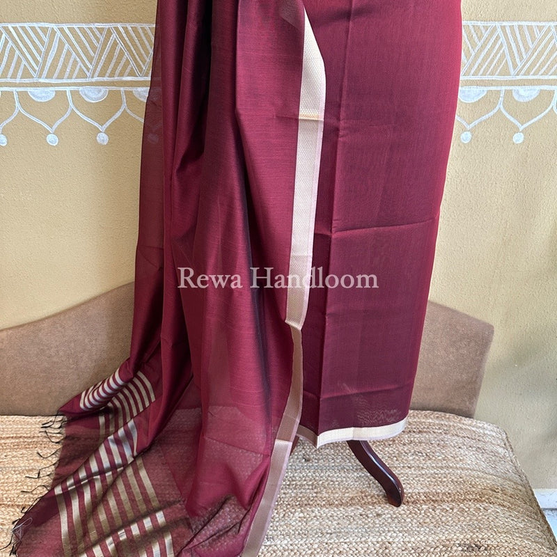 Maheshwari Maroon Resham Thread Dress Material RT06
