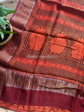 Maheshwari Orange Bagh Print Saree BPSS024