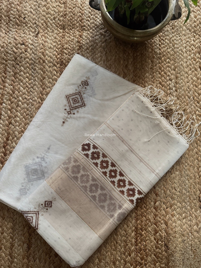 Maheshwari White Handblock Print Top-Dupatta HBS0189