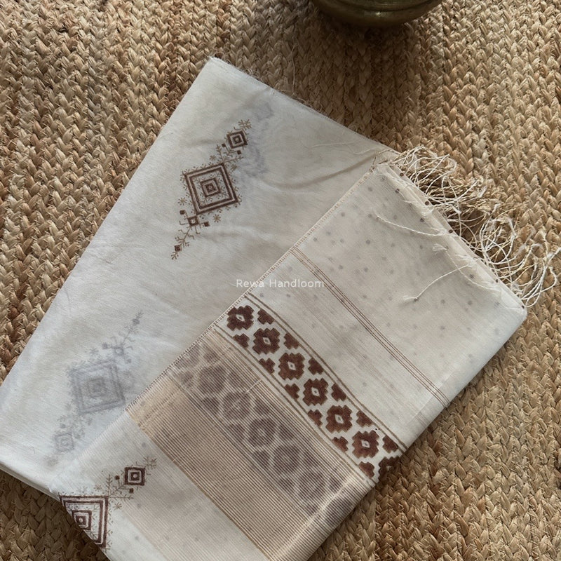 Maheshwari White Handblock Print Top-Dupatta HBS0189