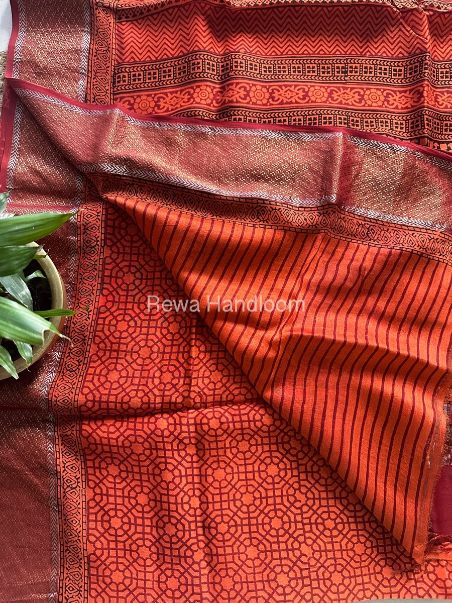 Maheshwari Orange Bagh Print Saree BPSS024