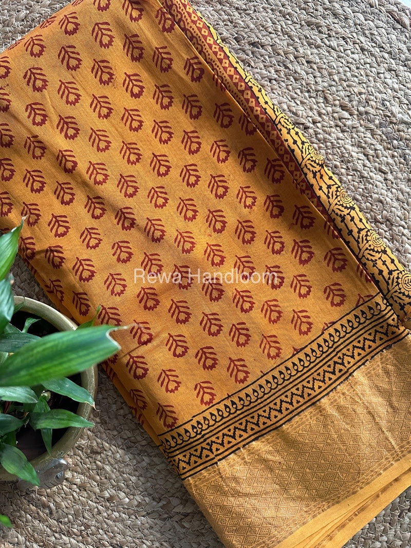 Maheshwari Mustard Yellow Bagh Print Saree BPSS039