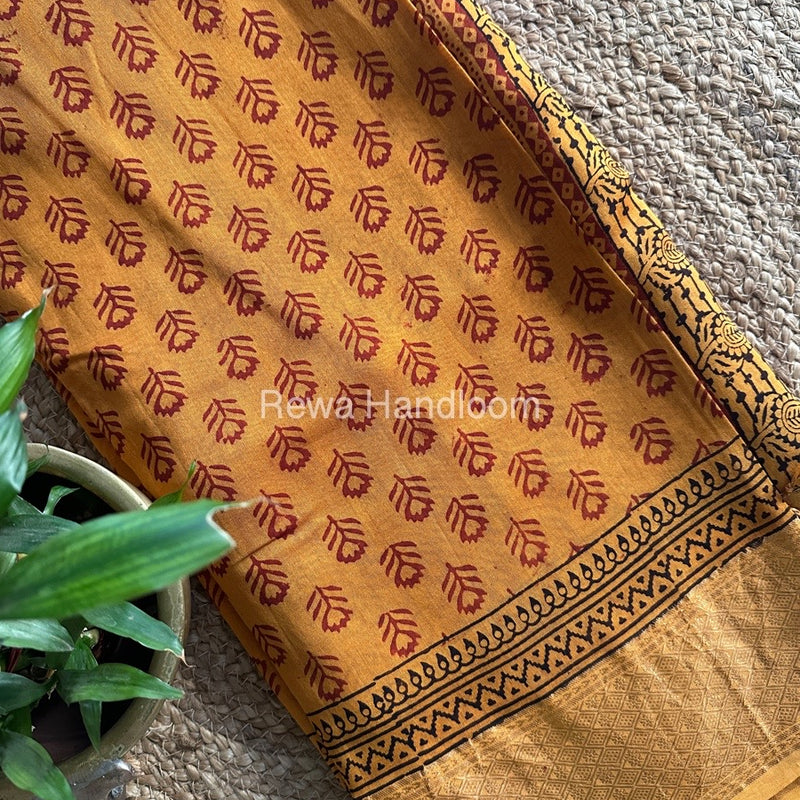 Maheshwari Mustard Yellow Bagh Print Saree BPSS039