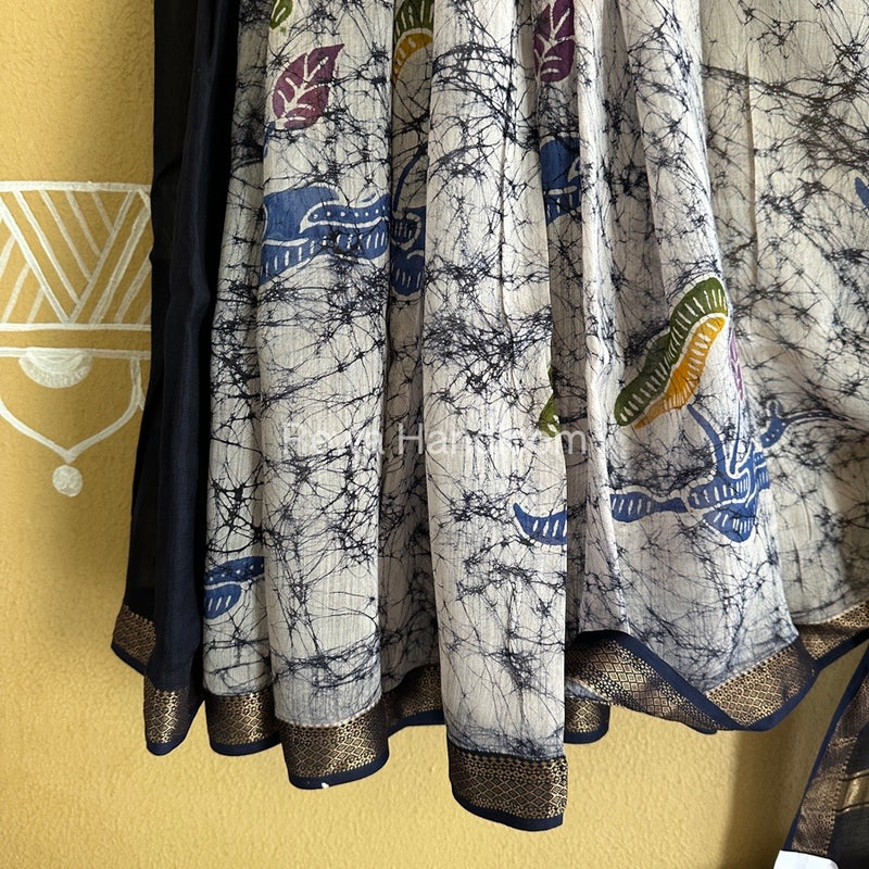 Maheshwari Blue Batik Indonesian Print Saree IBS07