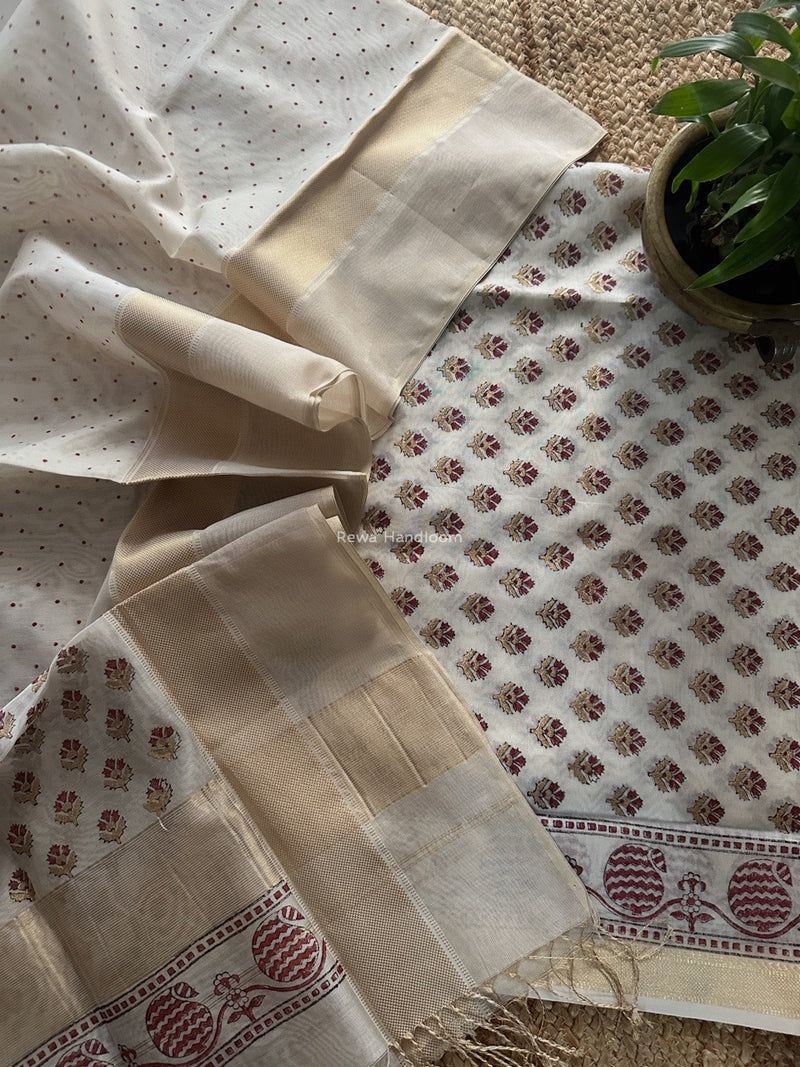 Maheshwari Handblock Print Top-Dupatta 