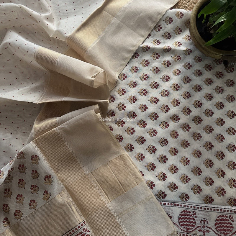 Maheshwari Handblock Print Top-Dupatta 