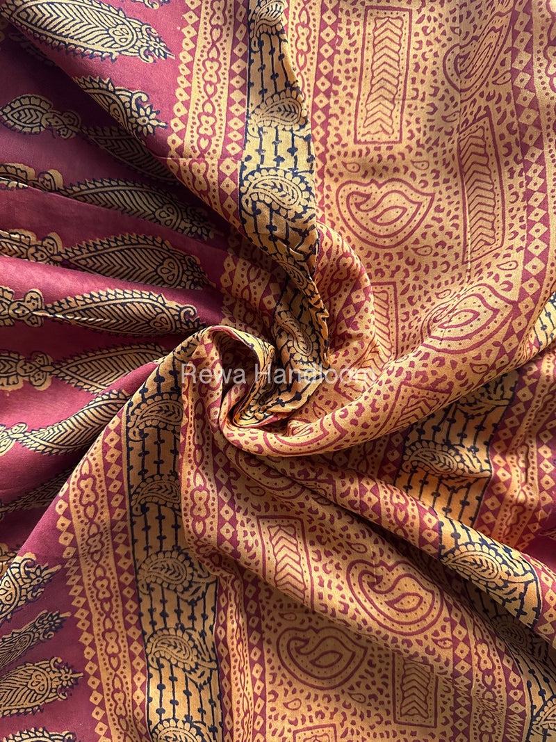 Maheshwari Mustard Yellow Bagh Print Saree BPSS039