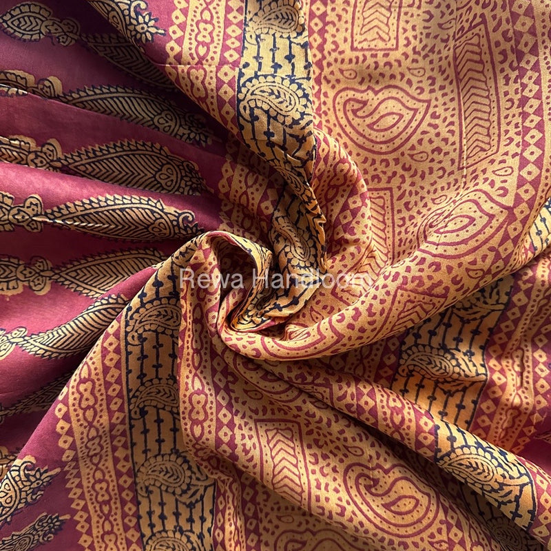 Maheshwari Mustard Yellow Bagh Print Saree BPSS039